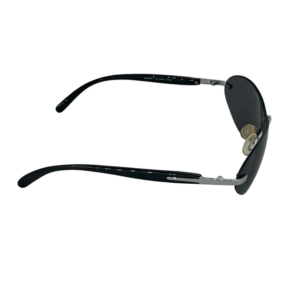 NOS Deziner Rimless Shield Sunglasses Black Silver Y2K Wrap Cybercore Indie - Picture 4 of 7